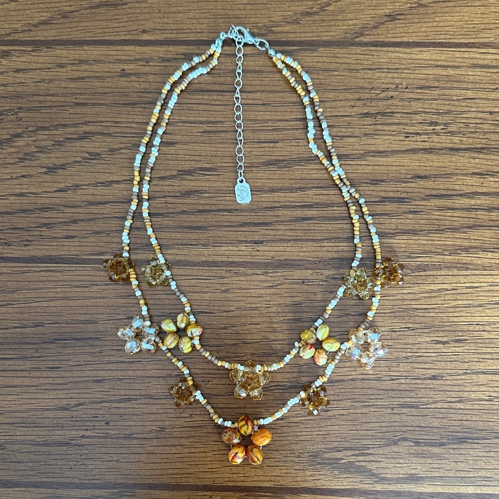 Vintage Beaded You and I Tiered Beaded Floral 15” Adjustable Boho Necklace
